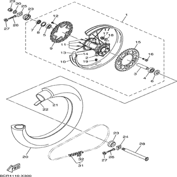 Spoke set rear,  5HD-25304-00 , Yamaha